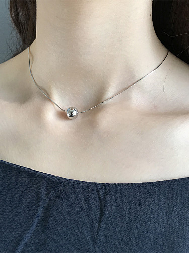 Sterling Silver 10MM ball snake bone Chain Necklace