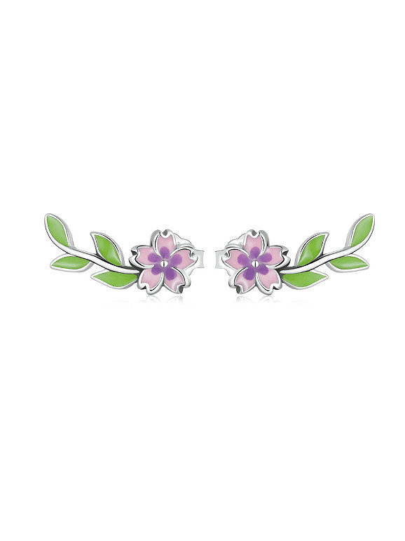 925 Sterling Silver Enamel Flower Cute Stud Earring