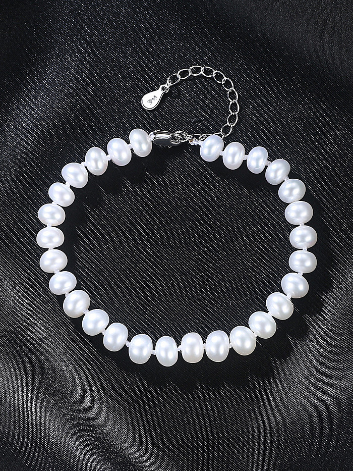 Pulsera de plata de ley con perlas naturales de agua dulce planas de 6-7 mm