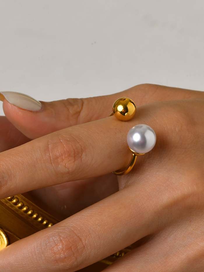 Titanium Steel Imitation Pearl Geometric Minimalist Band Ring