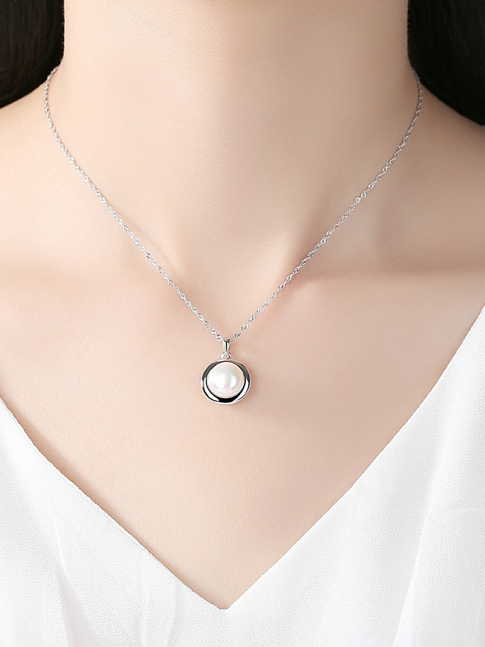 Pure silver natural pearl minimalist round design necklace