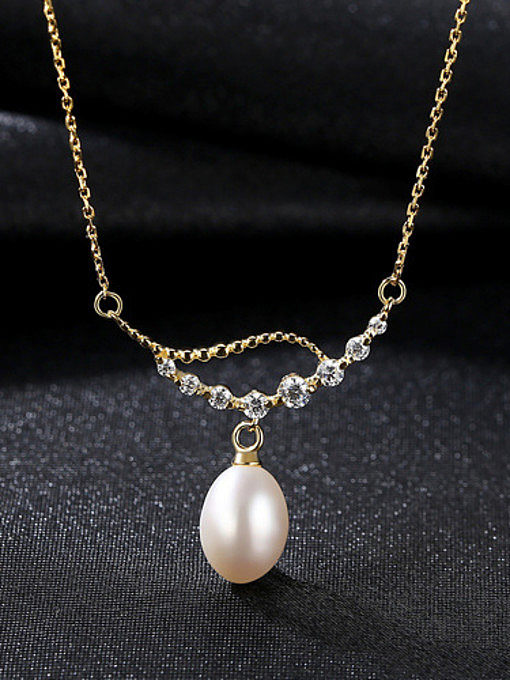 Pure silver electroplated 18K gold natural freshwater pearl Zircon Necklace