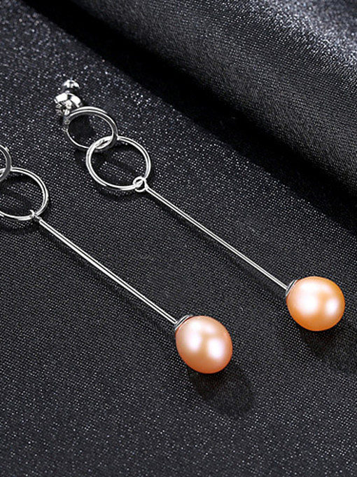 Pure silver double ring design natural pearl earrings