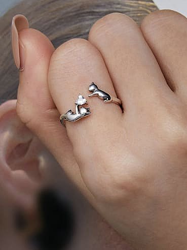 925 Sterling Silver Cat Cute Band Ring