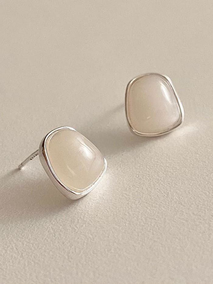 925 Sterling Silver Cats Eye Geometric Minimalist Stud Earring