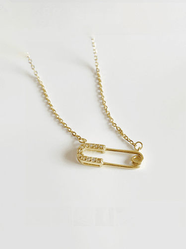 Collar de pin de oro con incrustaciones de circonitas de plata esterlina