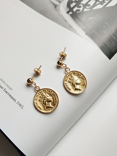 Brincos de moedas redondas de centavos de ouro de prata esterlina