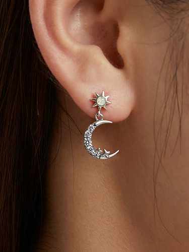 Boucles d'oreilles pendantes en argent sterling 925 avec oxyde de zirconium et lune
