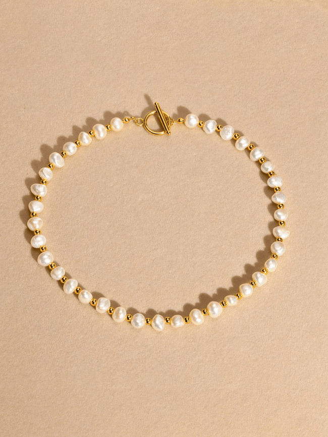 Collier minimaliste irrégulier de perles d'eau douce en acier inoxydable