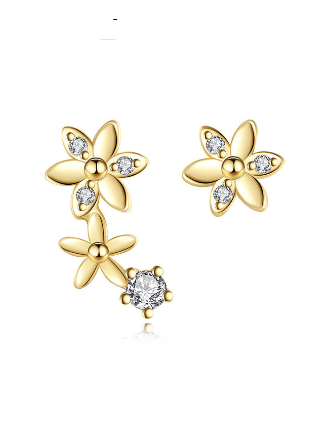 925 Sterling Silver Cubic Zirconia Flower Minimalist Stud Earring