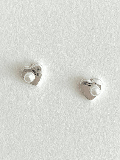 Brinco de prata esterlina imitação de coração pérola 925 minimalista