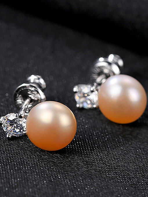 Sterling Silver classic natural pearl zircon Stud Earrings