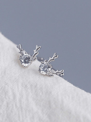925 Sterling Silver Cubic Zirconia Deer Cute Stud Earring