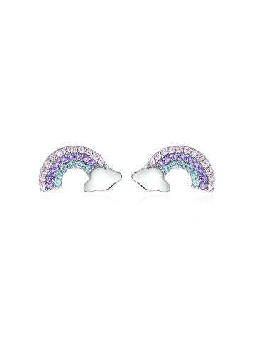 925 Sterling Silver Cubic Zirconia Rainbow Cute Stud Earring