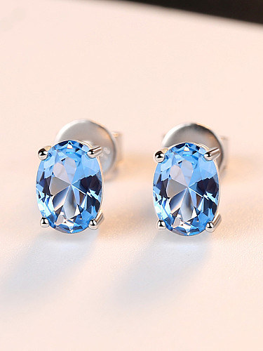 Sterling silver sky blue semi-precious stones minimalist stud earrings