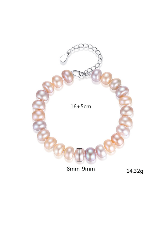 Bracelet de perles d'eau douce naturelles plates de 8 à 9 mm en argent sterling