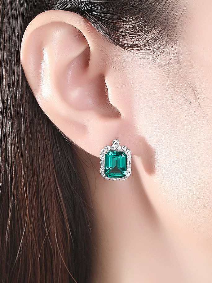 925 Sterling Silver Cubic Zirconia Square Luxury Stud Earring