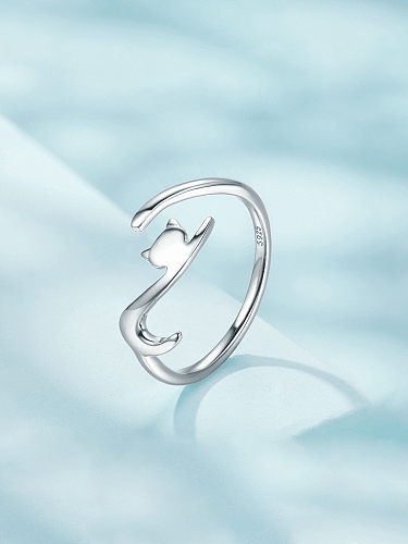 925 Sterling Silver Cat Cute Band Ring