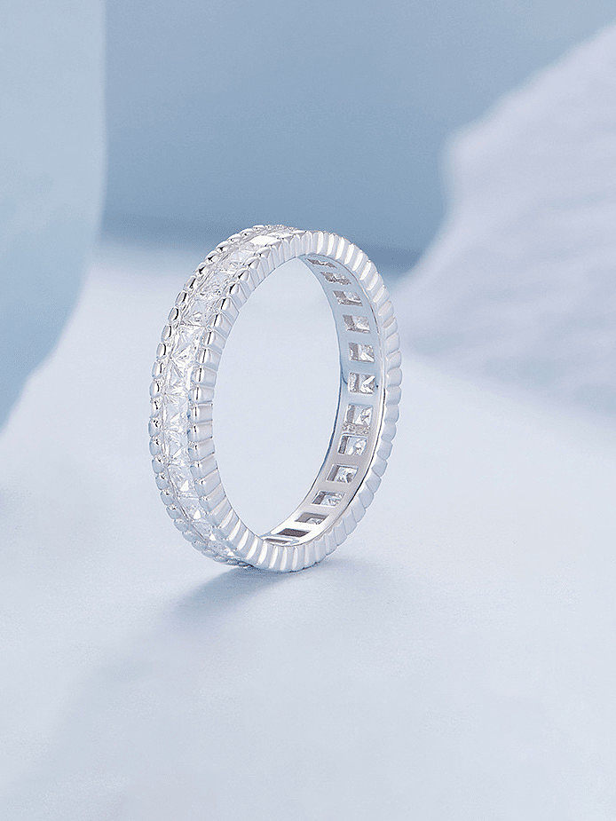 925 Sterling Silver Cubic Zirconia Geometric Minimalist Band Ring