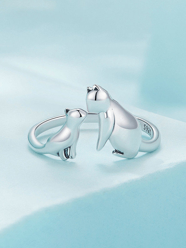 925 Sterling Silver Icon Cat Cute Band Ring