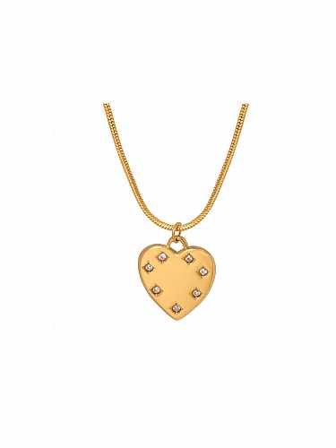 Titanium Steel Rhinestone Heart Dainty Necklace