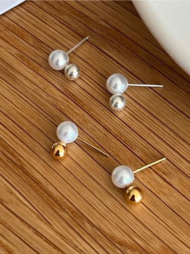Boucles d'oreilles minimalistes géométriques en argent sterling 925 avec perle d'imitation