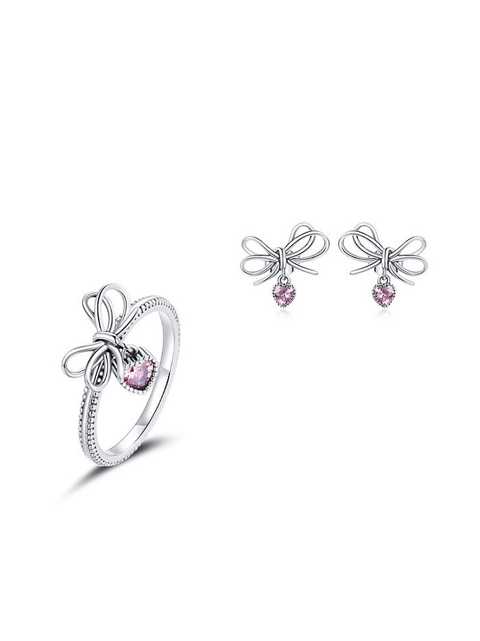 925 Sterling Silver Cubic Zirconia Cute Butterfly Ring And Earring Set