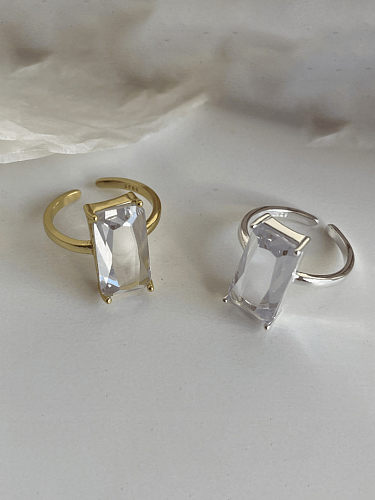 Anel de banda minimalista geométrico de pedra de vidro de prata esterlina 925