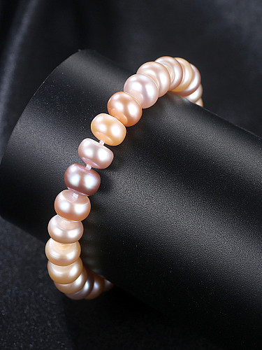 Sterling Silver 8-9mm flat mixed color natural freshwater pearl bracelet