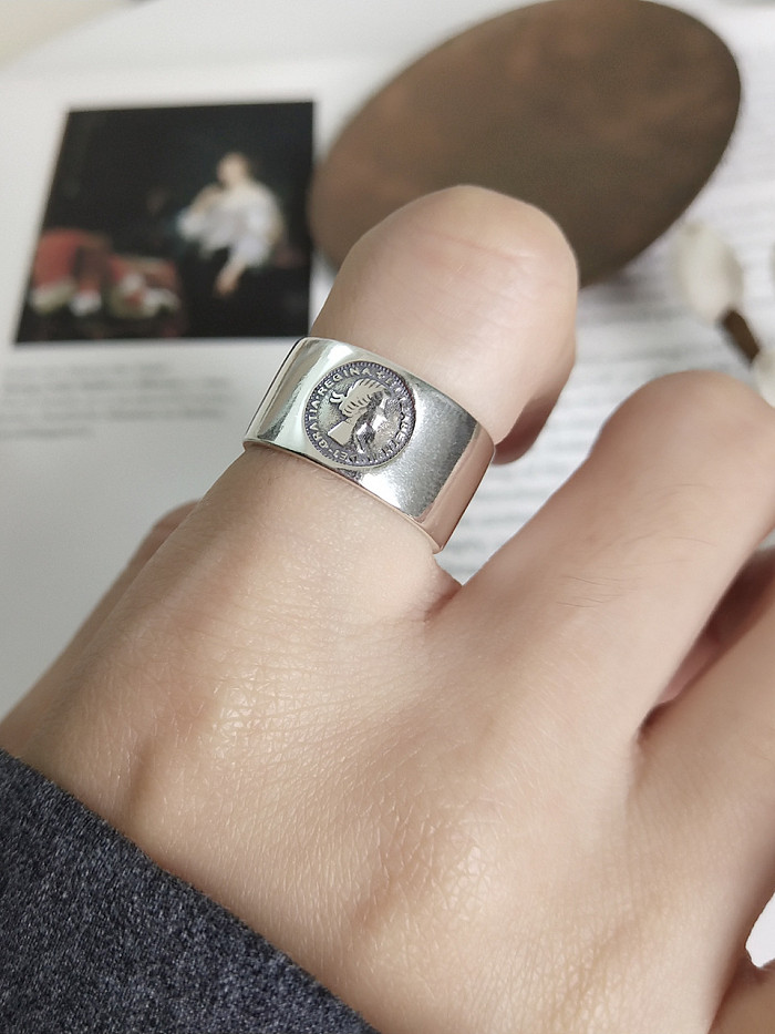 Sterling Silver portrait relief free size ring
