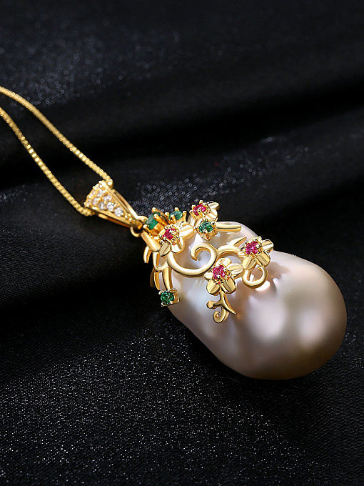 Sterling silver shaped baroque natural pearl necklace
