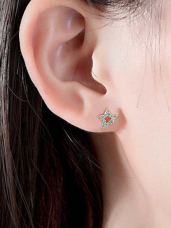 925 Sterling Silver Cubic Zirconia Asymmetrical Star Minimalist Stud Earring