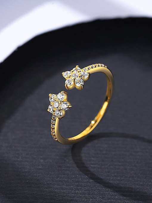 925 Sterling Silver Cubic Zirconia Flower Minimalist Band Ring