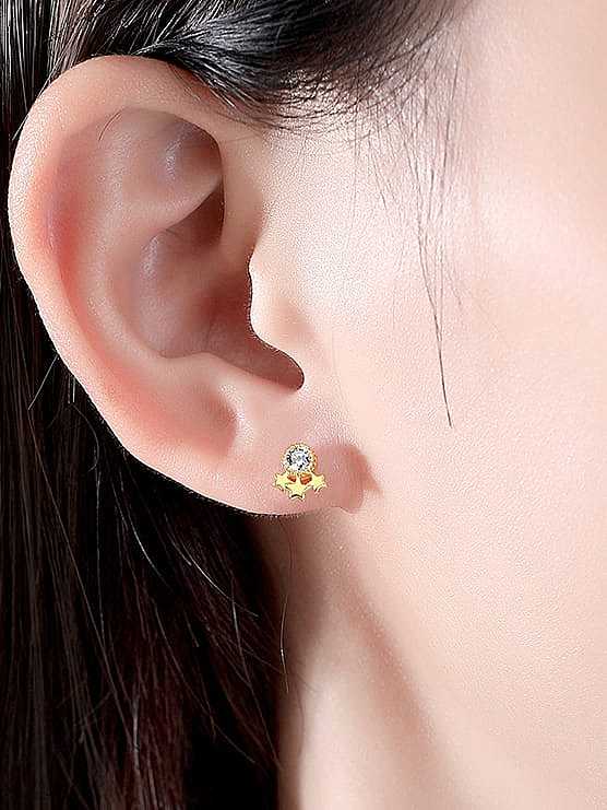 925 Sterling Silver Rhinestone Pentagram Minimalist Stud Earring