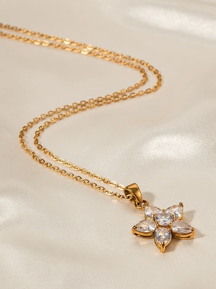 Stainless steel Cubic Zirconia Flower Hip Hop Necklace