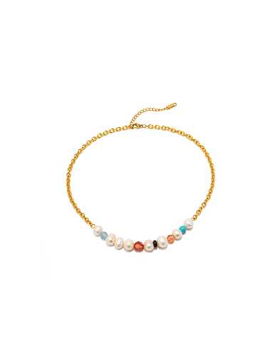 Edelstahl-Süßwasserperlen-Halskette mit Bohemia-Perlen