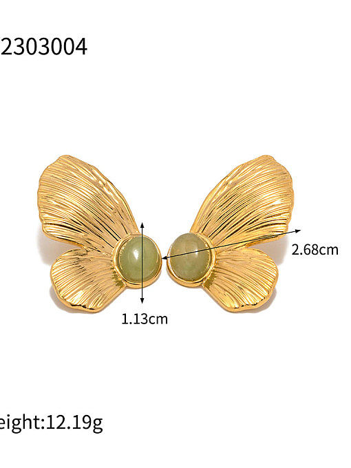 Boucles d'Oreilles Tige Vintage Papillon Emeraude Acier Inoxydable