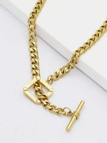 Simple and versatile 14K Gold square buckle titanium steel necklace