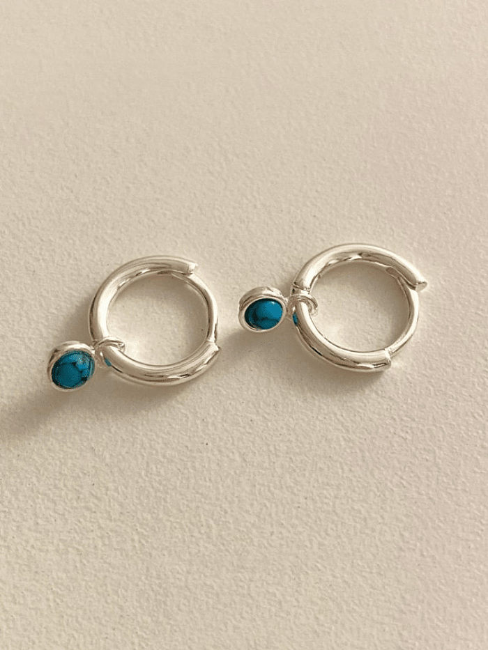 925 Sterling Silver Turquoise Geometric Minimalist Huggie Earring