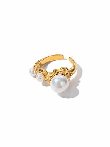 Stainless steel Freshwater Pearl Geometric Dainty Band Ring