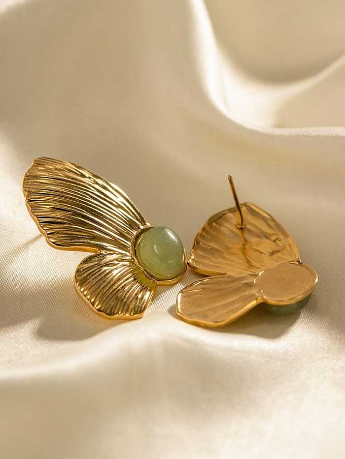 Pendiente de botón vintage de mariposa esmeralda de acero inoxidable