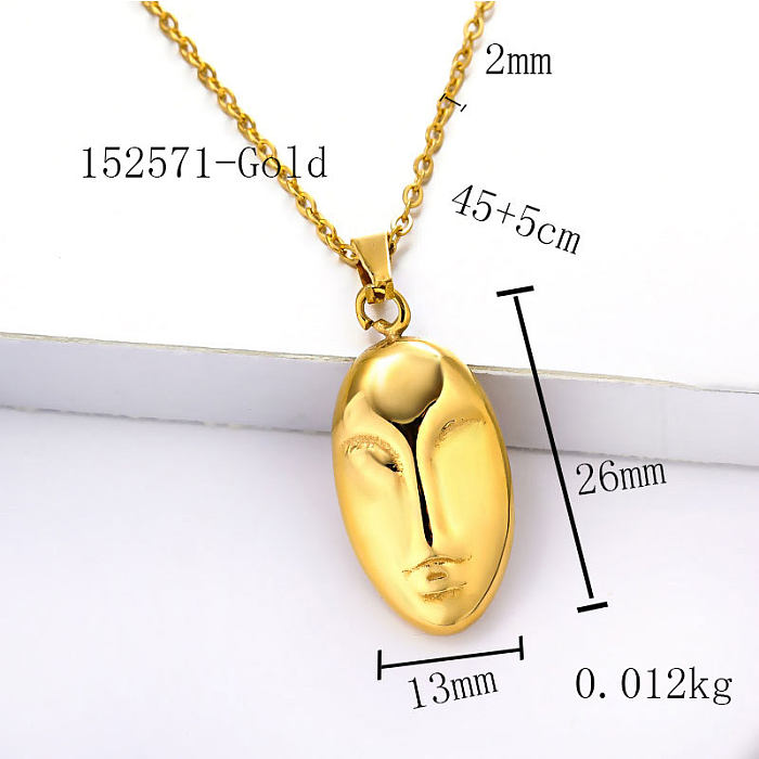 Stainless Steel Human Face Pendant Necklace for Women