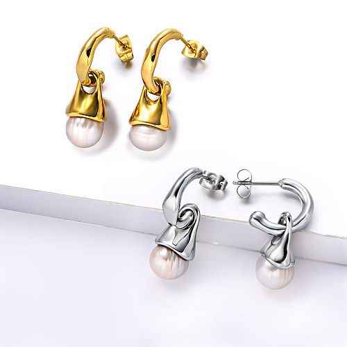 Fresh Water Pearl Stainless Steel Drop Earrings