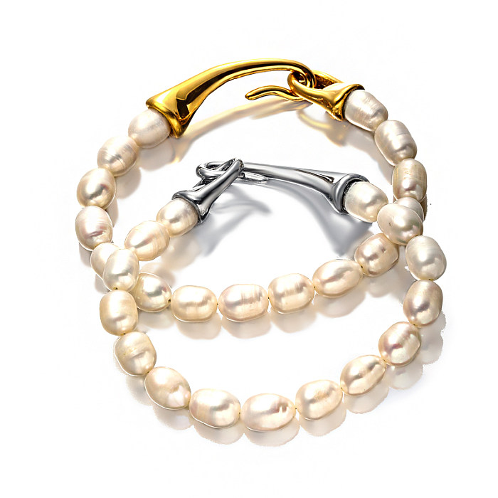 Bracelets en acier inoxydable avec perles d'eau douce
