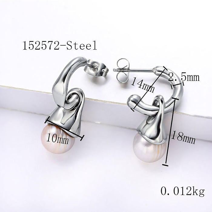 Boucles d'oreilles pendantes en acier inoxydable avec perles d'eau douce
