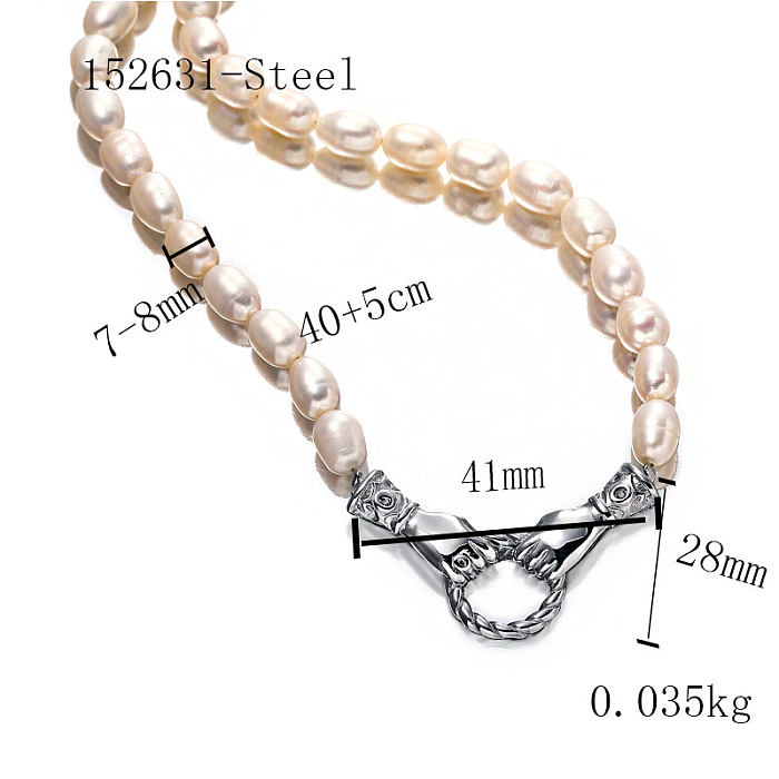 Hände Halskette aus Edelstahl mit Süßwasserperlen