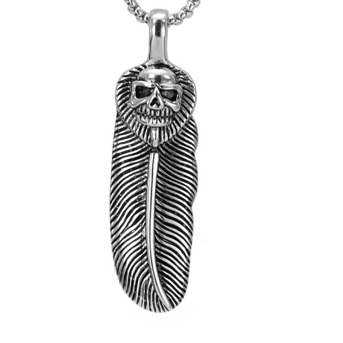 Hiphop Jewelry Stainless Steel Skull Feather Pendant