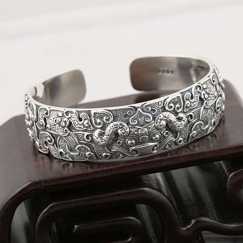 Wholesales 925 Silver Jewelry Antique Heavy Cuff Bracelet