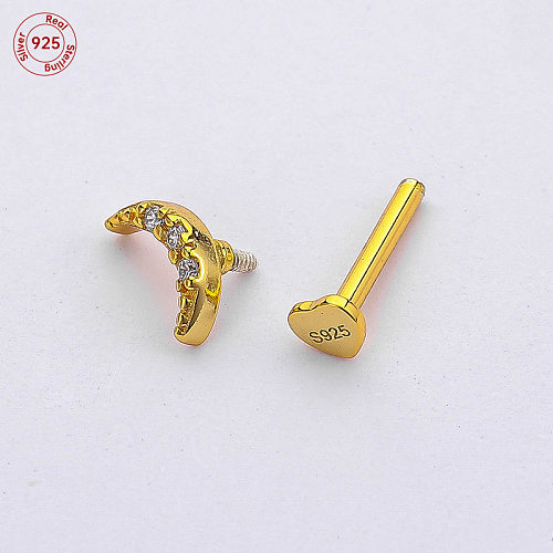 Simple Style Star Moon Sterling Silver Plating Inlay Zircon Lip Stud Nose Studs