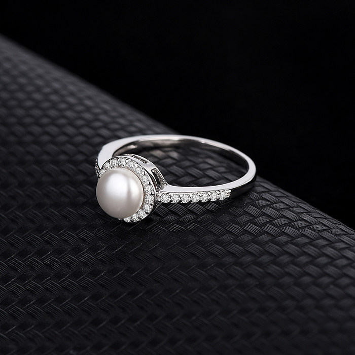Silver Cubic Zirconia Pearl Band Ring